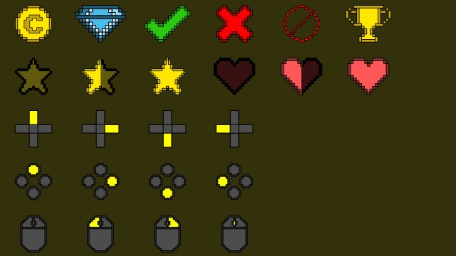 6种独特颜色的像素化UI/GUI图标素材包