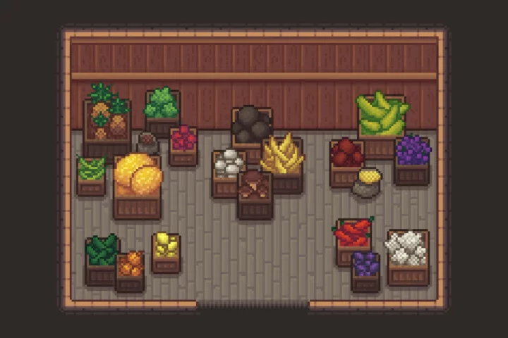 自上而下的像素农场游戏植物素材