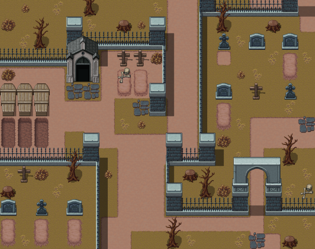 高品质的自上而下秋季像素旧城区墓地资产素材