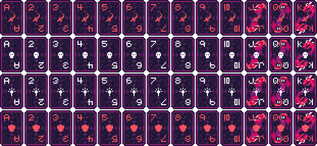 一套奇幻主题的像素扑克纸牌游戏素材