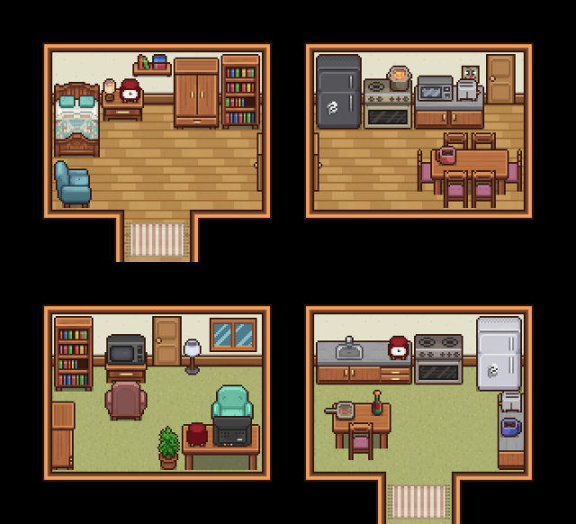 32*32的自上而下像素房屋内部家具和装饰素材