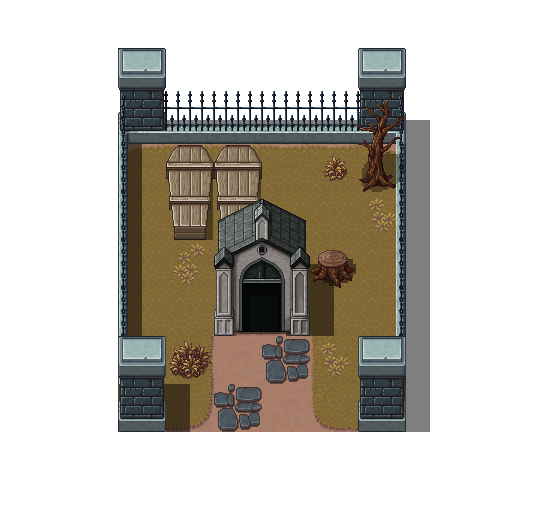 高品质的自上而下秋季像素旧城区墓地资产素材