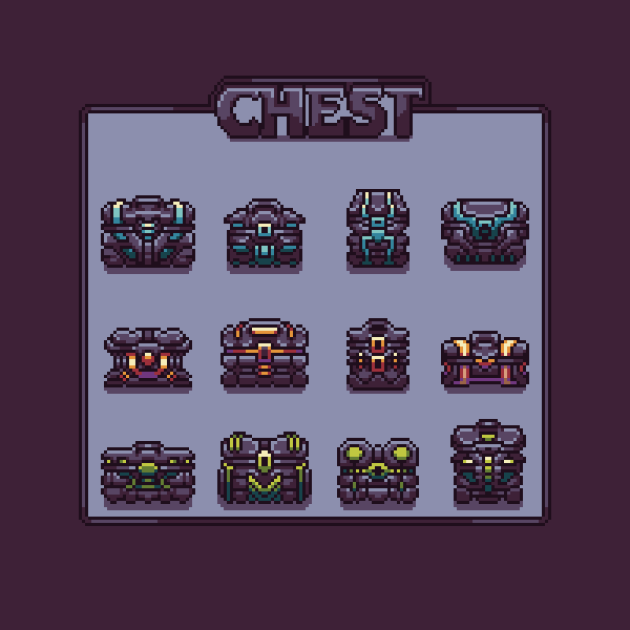 12个32*32的像素科幻游戏战利品宝箱素材