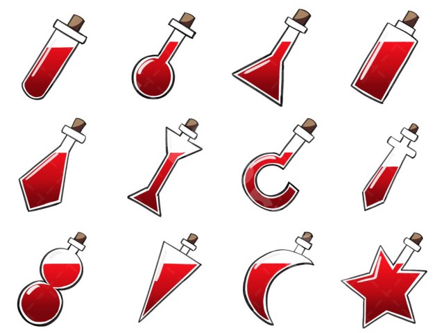 10种颜色的手绘2D药水图标素材