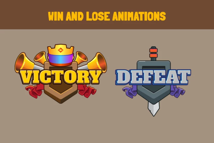 2个可爱的卡通矢量2D游戏胜利与失败UI动画素材