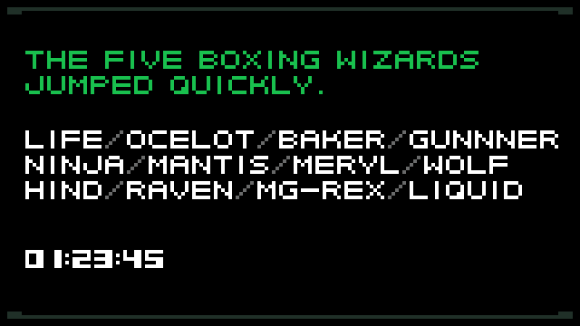 来自《合金装备》中的像素重现字体素材