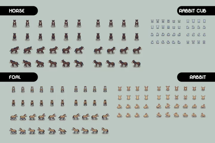 8种自上而下的像素农场动物动画素材