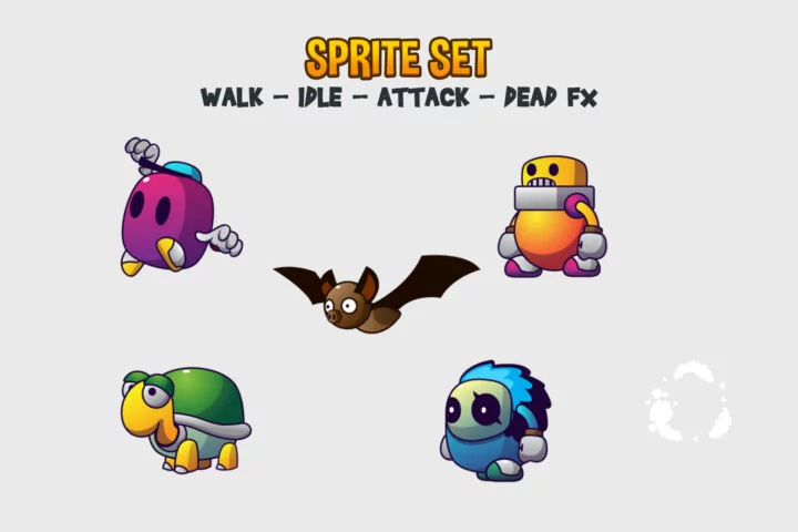 5个可爱的矢量卡通2D怪物动画素材V14