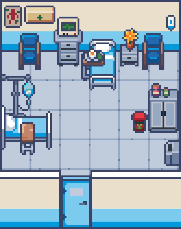 免费的自上而下像素医院资产素材