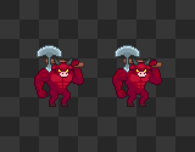 5种颜色的像素牛头人怪物BOSS动画素材