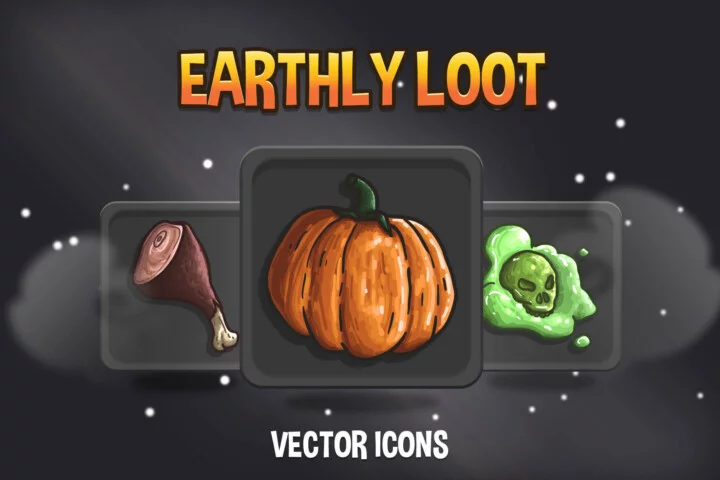 48个普遍的矢量2D RPG游戏战利品物品图标素材