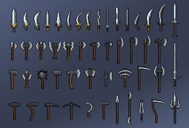 50个中世纪像素武器合集素材