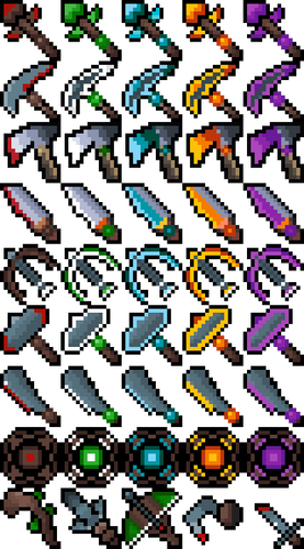 一组适合像素RPG游戏的史诗级16*16武器图标素材