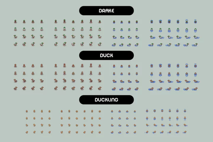 一组精美的自上而下像素乡村农场动物动画素材