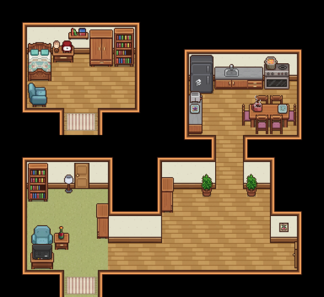 32*32的自上而下像素房屋内部家具和装饰素材