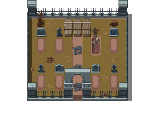 高品质的自上而下秋季像素旧城区墓地资产素材