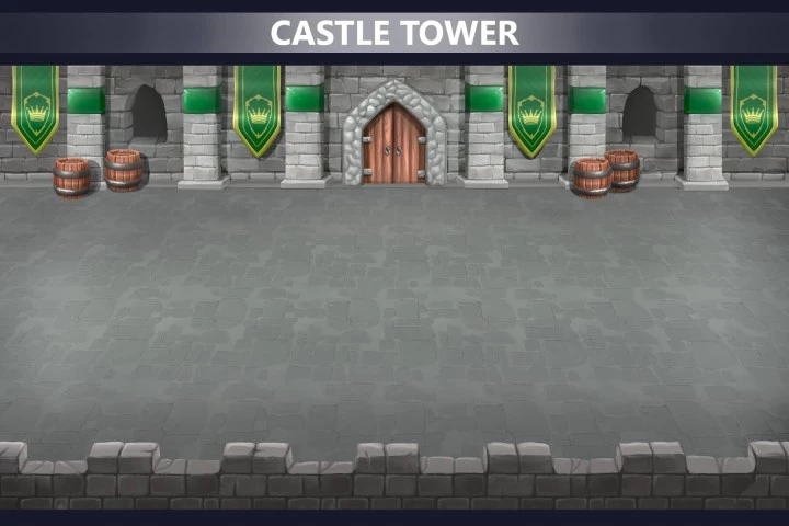 4个高品质视差效果横版2D城堡战斗背景图片素材