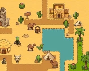 32*32的完整像素沙漠主题场景资产素材