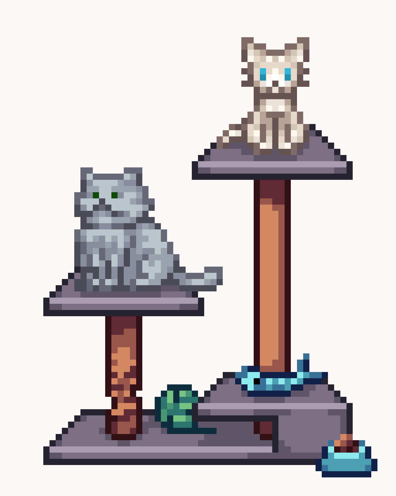 自上而下的像素猫和狗宠物道具素材