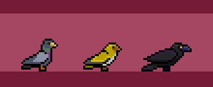 3种颜色的横版卷轴像素鸟类闲置动画素材