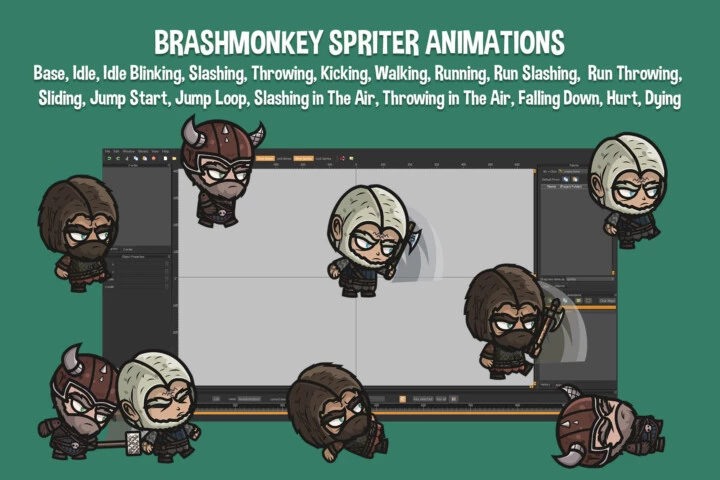 3个Q版卡通矢量2D维京人角色动画素材