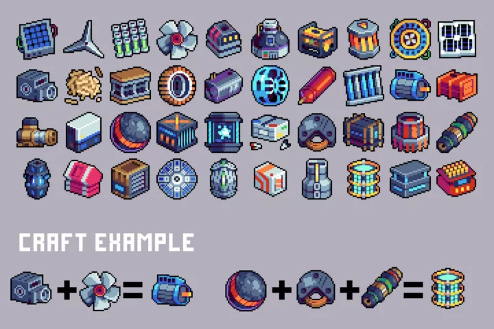 40个32*32的像素赛博朋克风格能量物品图标素材