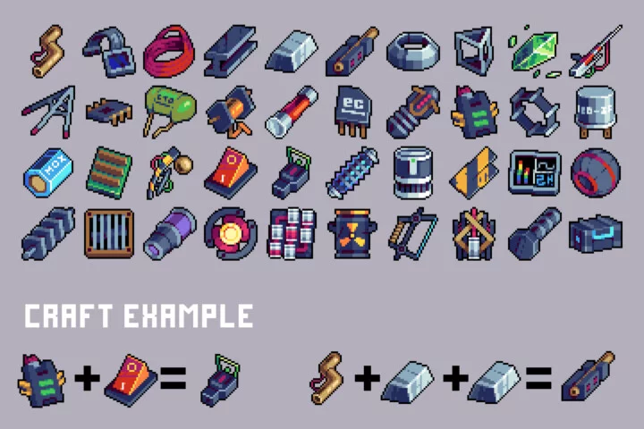 40个32*32的像素赛博朋克风格资源道具图标素材