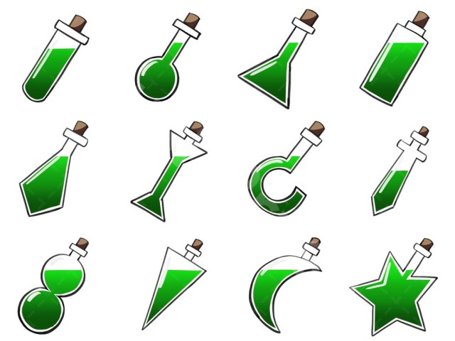 10种颜色的手绘2D药水图标素材