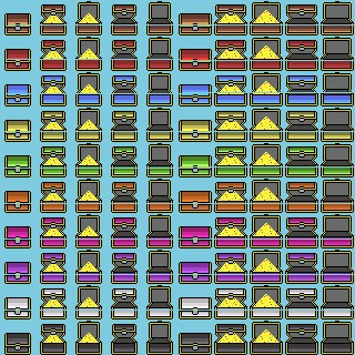 10个32*32的彩色像素宝箱动画素材