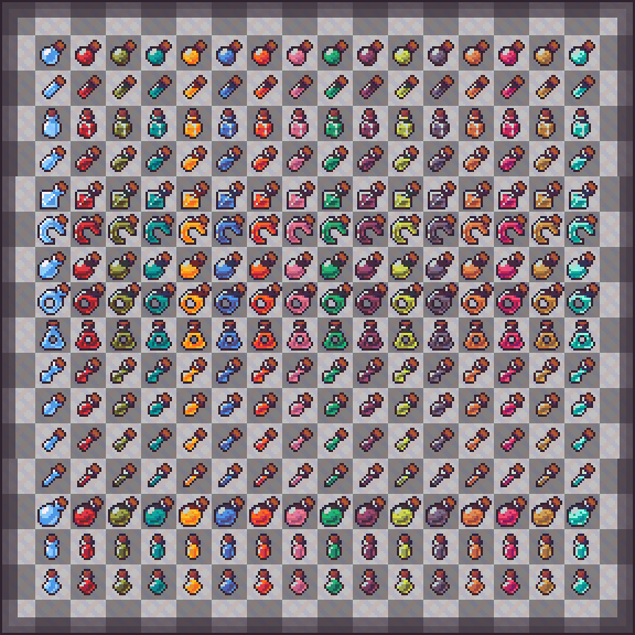 256个独特的16*16像素魔法药水图标素材