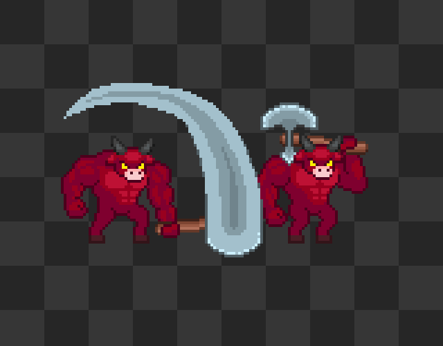 5种颜色的像素牛头人怪物BOSS动画素材