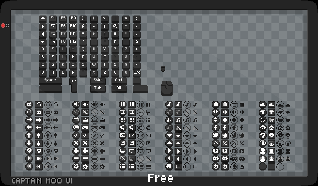 一组像素控制器、键盘、鼠标、UI按钮素材