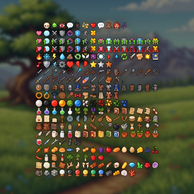 250+的风格化32*32像素物品图标素材