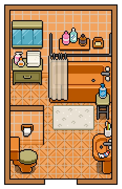 复古的自上而下像素浴室家具套装素材