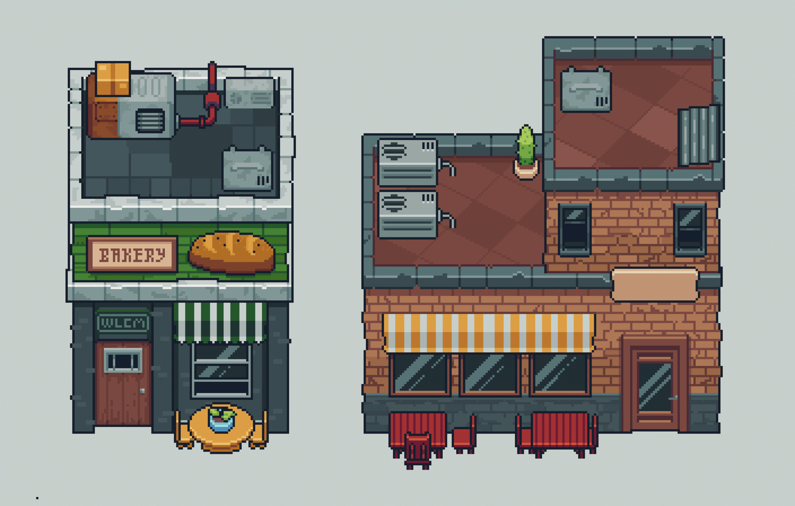 50+的像素城市装饰和建筑资产素材