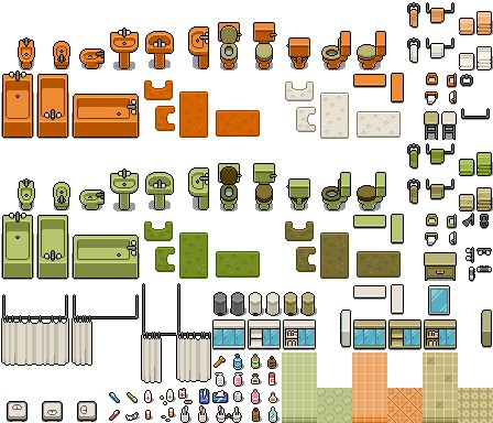 复古的自上而下像素浴室家具套装素材
