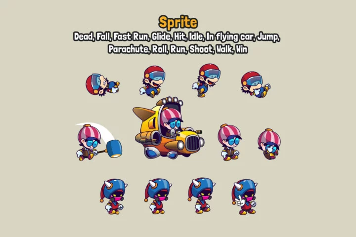 3个可爱的横版卷轴卡通矢量2D动画角色素材