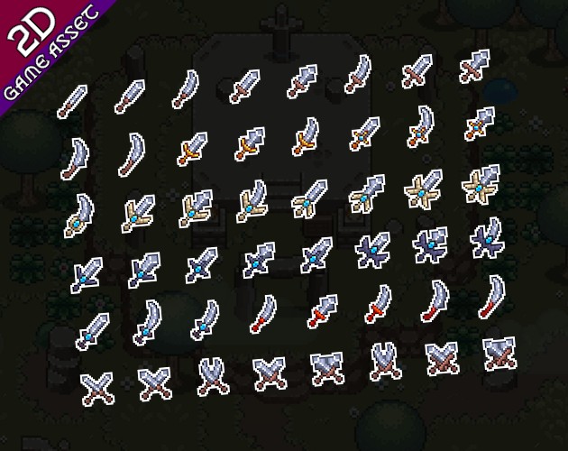 160多种不同的像素武器匕首图标素材