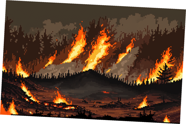 6个静态的像素燃烧的森林背景图片素材