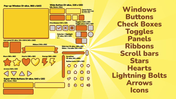 572个高品质的2D卡通GUI资产素材