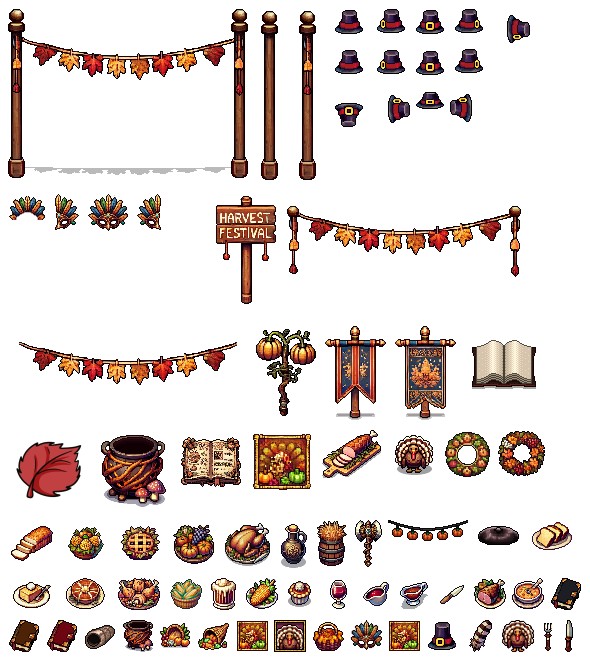 60多种免费的像素秋季或收获主题资源素材