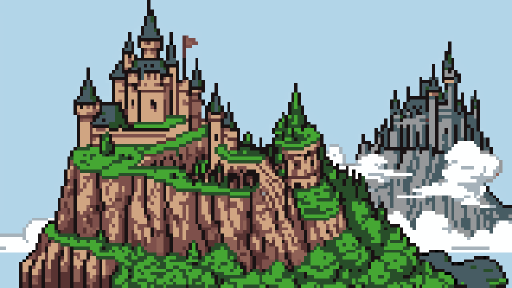 12个AI辅助生成的静态像素城堡背景图片素材