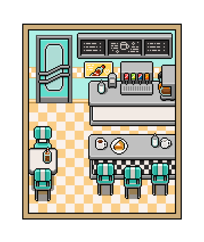 32*32自上而下的经典50年代像素餐厅家具素材