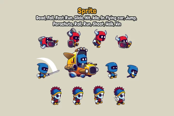 3个可爱的矢量卡通2D平台游戏动画角色素材