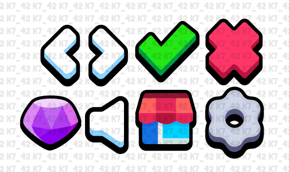 一组23个免费卡通风格2D的UI图标和按钮素材