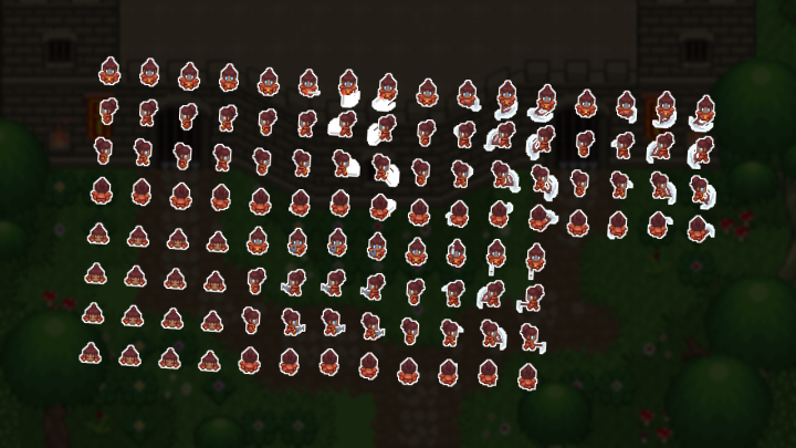 96个自上而下的四向像素骑士动画角色素材