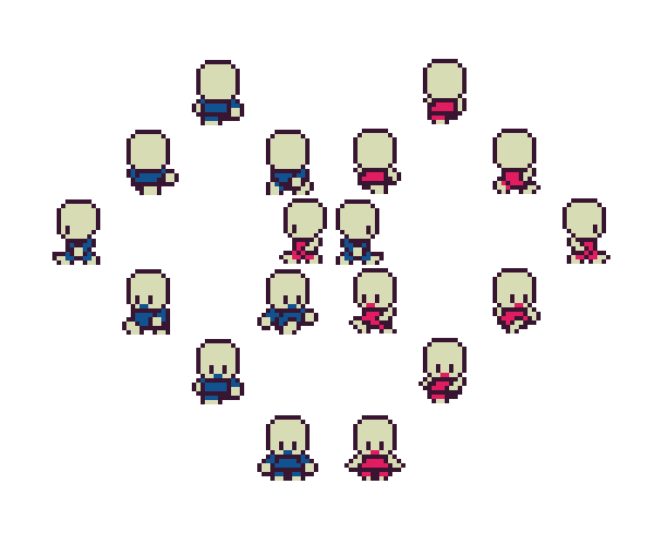 免费的8向16*16像素角色模板动画素材