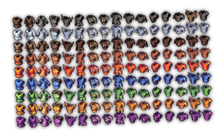 144个精美的像素RPG游戏盔甲和胸甲图标素材