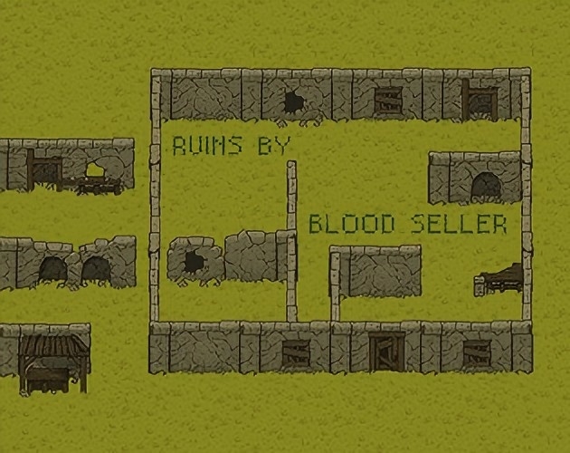 一组手绘的像素废墟墙壁素材