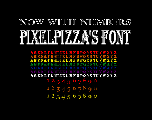 16*16像素风格的不同颜色的定制字体素材